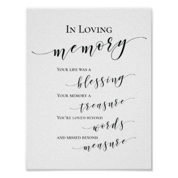 a white card with the words in loving memory