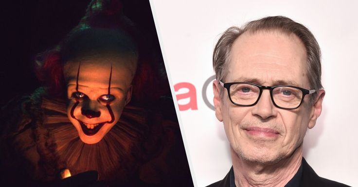 a man with glasses and clown makeup next to an image of a person in a suit