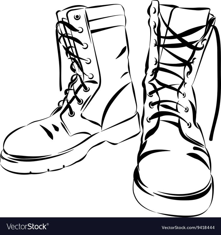 a black and white drawing of a pair of boots with laces on the sole