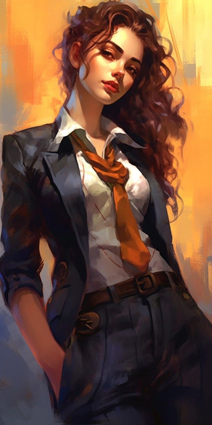 a painting of a woman wearing a suit and tie