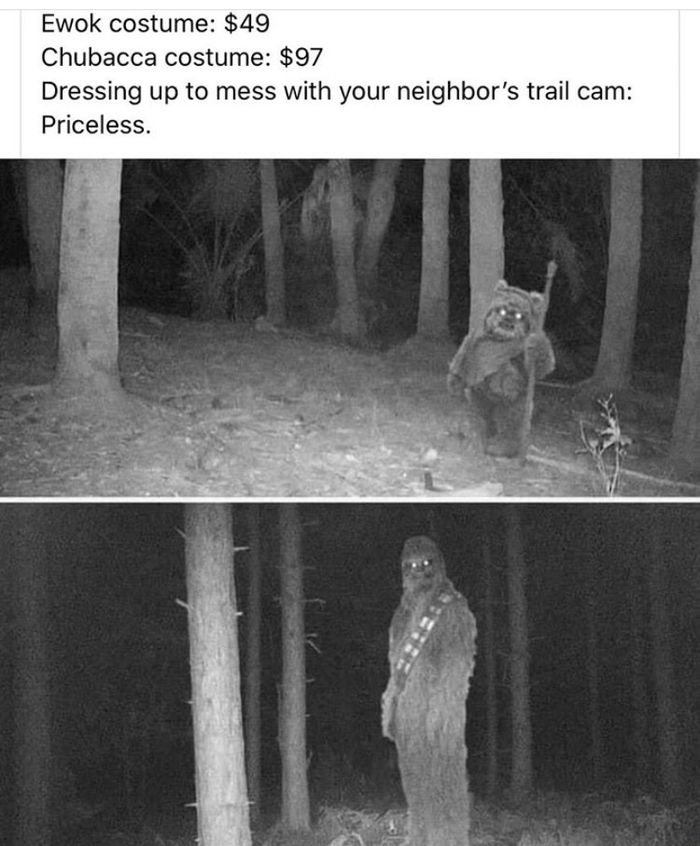 two pictures with the same image in black and white, one has a bigfoot on it