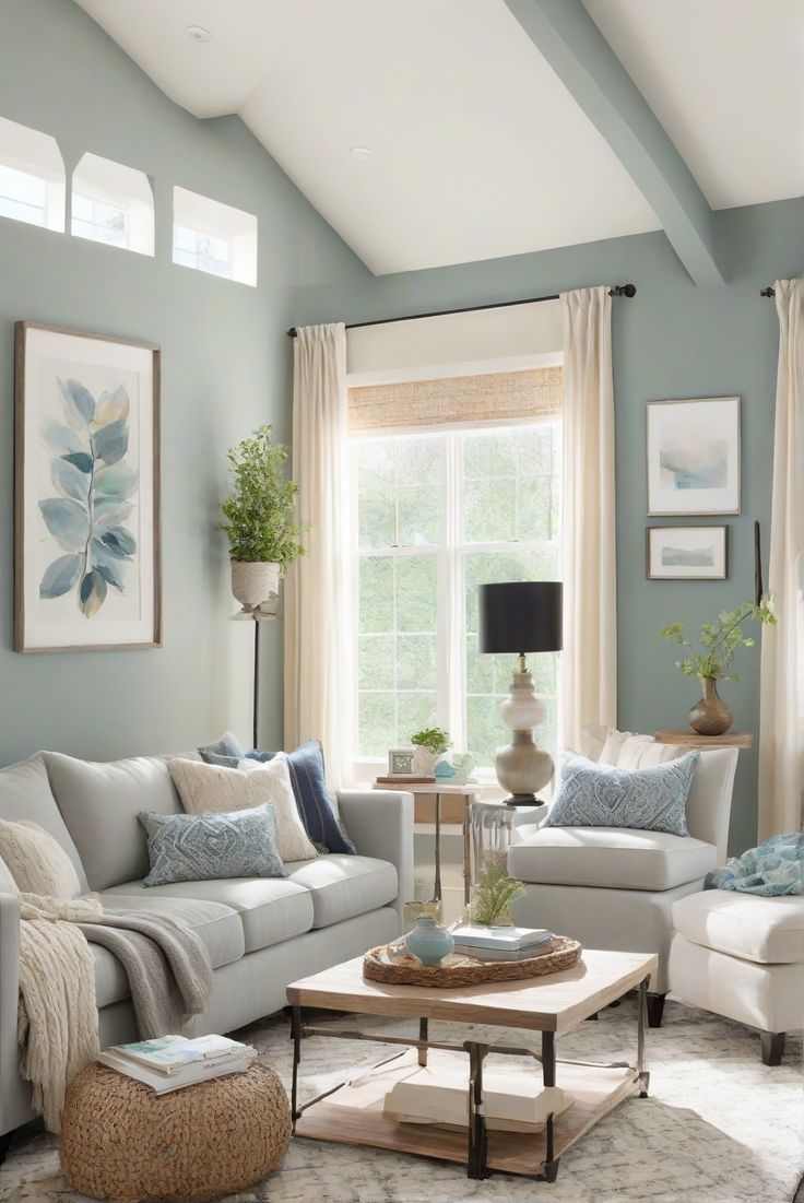 a living room with two couches and a coffee table in front of a window