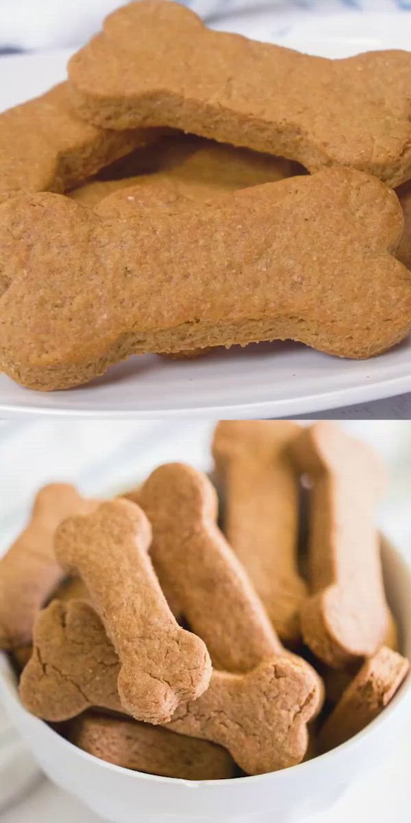 This may contain: two pictures of dog biscuits in a bowl