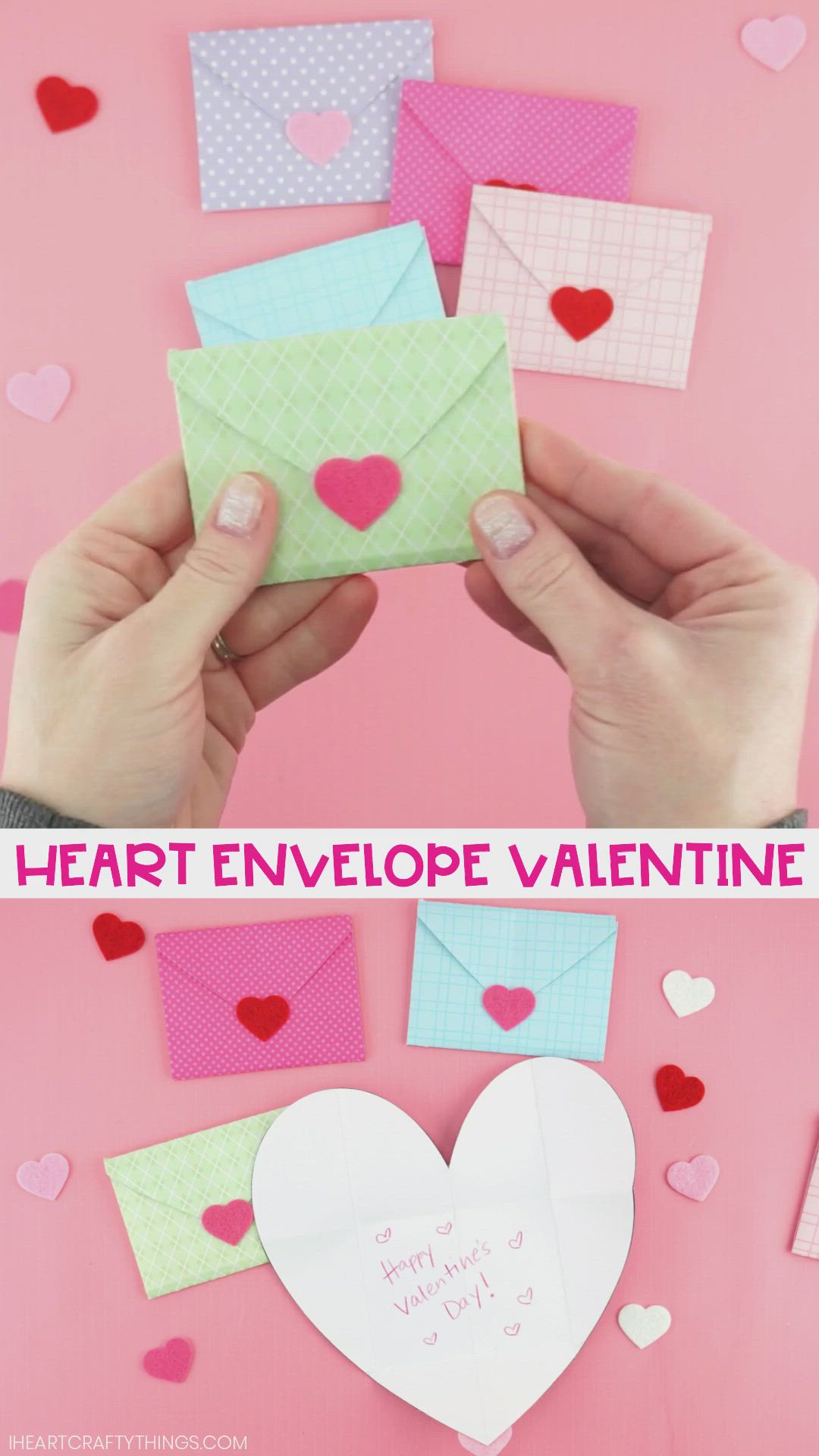 This may contain: someone is making envelopes out of paper with hearts on the inside and in the middle