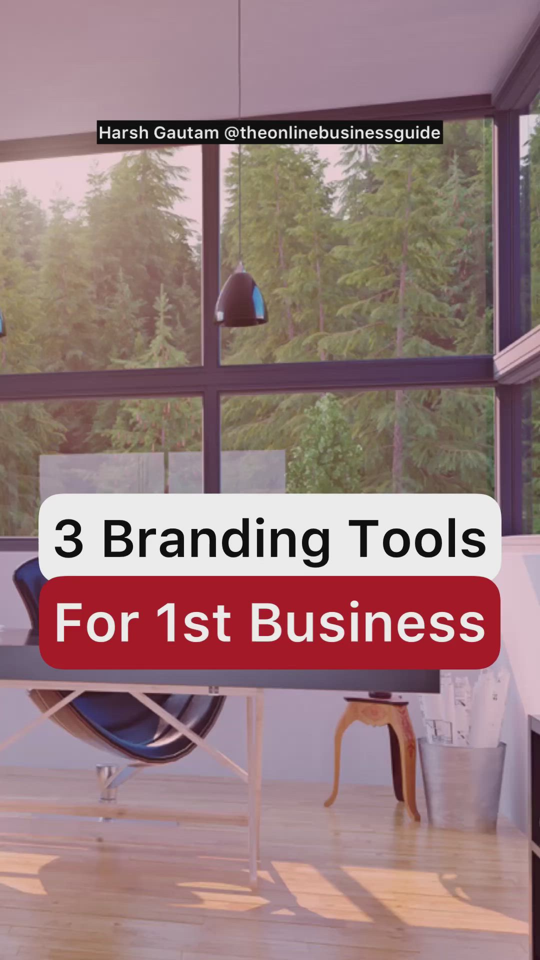 This may contain: a man sitting in front of a window with the words 3 branding tools for 1st business