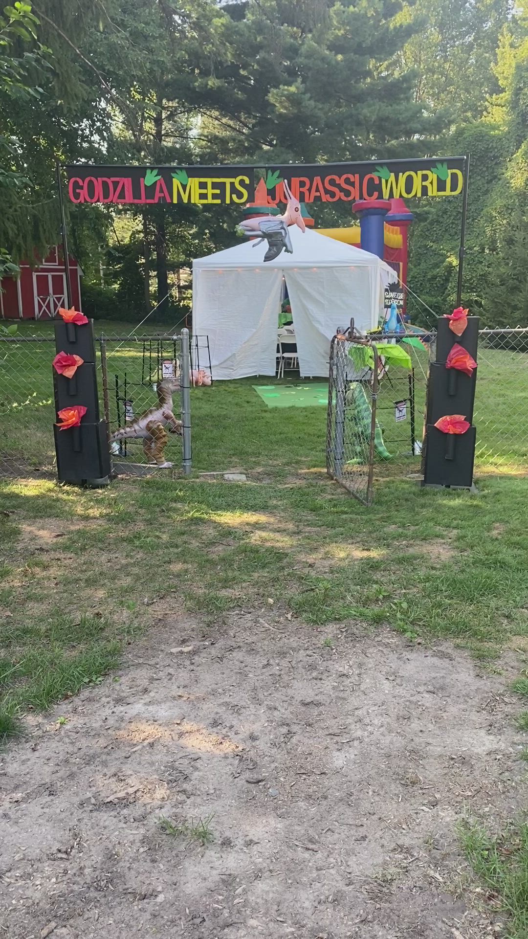 This may contain: an outdoor stage set up in the middle of a field