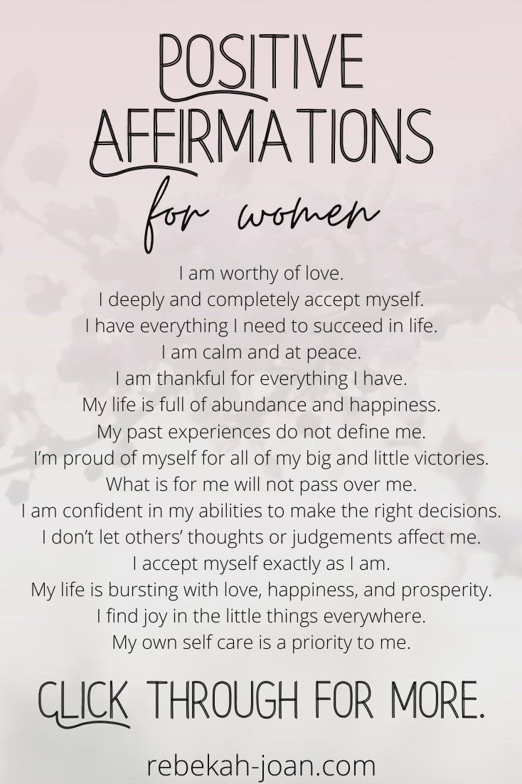 These positive affirmations are meant to help you build your self esteem, get more motivation, and find inspiration in life. Practicing positive daily self affirmation for women is a great way to change your mindset from toxic to positive and happy. You can use these affirmations, manifesting, mantras and the law of attraction to become your highest self. These self love affirmations for confidence are perfect for mornings. #affirmations #mindset