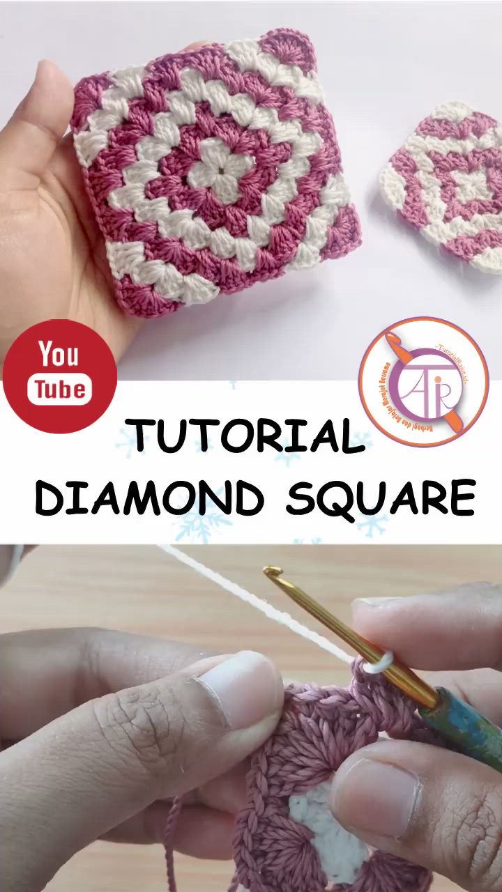 This may contain: someone is crocheting the diamond square in their hand and it looks like they are working