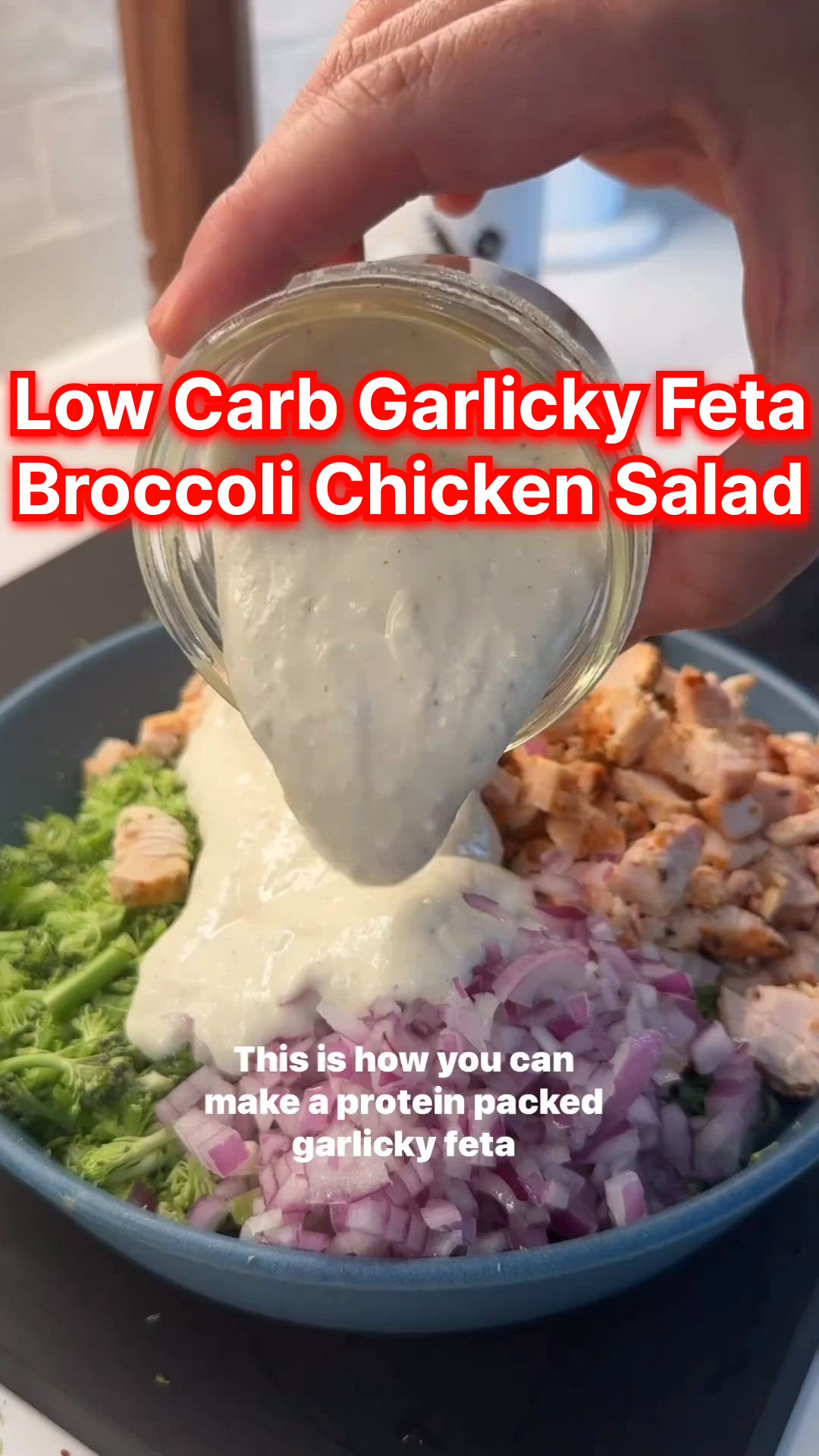 "Looking for a delicious low carb meal? Try our Garlicky Feta Broccoli Chicken Salad recipe! Packed with flavor and nutrients, it's the perfect dish for a healthy lifestyle.   #lowcarb #GarlickyFeta #broccolichicken #saladrecipes"