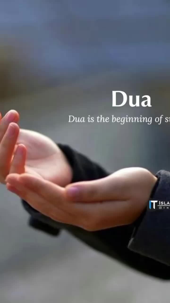 This may contain: a person holding out their hands with the words dua in front of them,