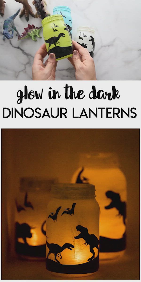 This may contain: glow in the dark dinosaur lanterns for kids to make with their own hands and feet