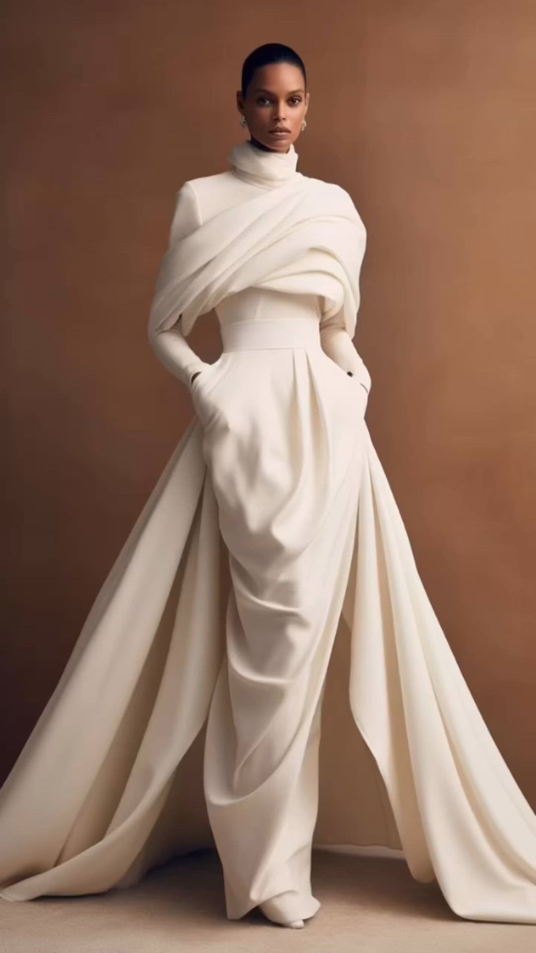 This contains an image of: Architectural wedding gowns | minimalist dramatic dresses