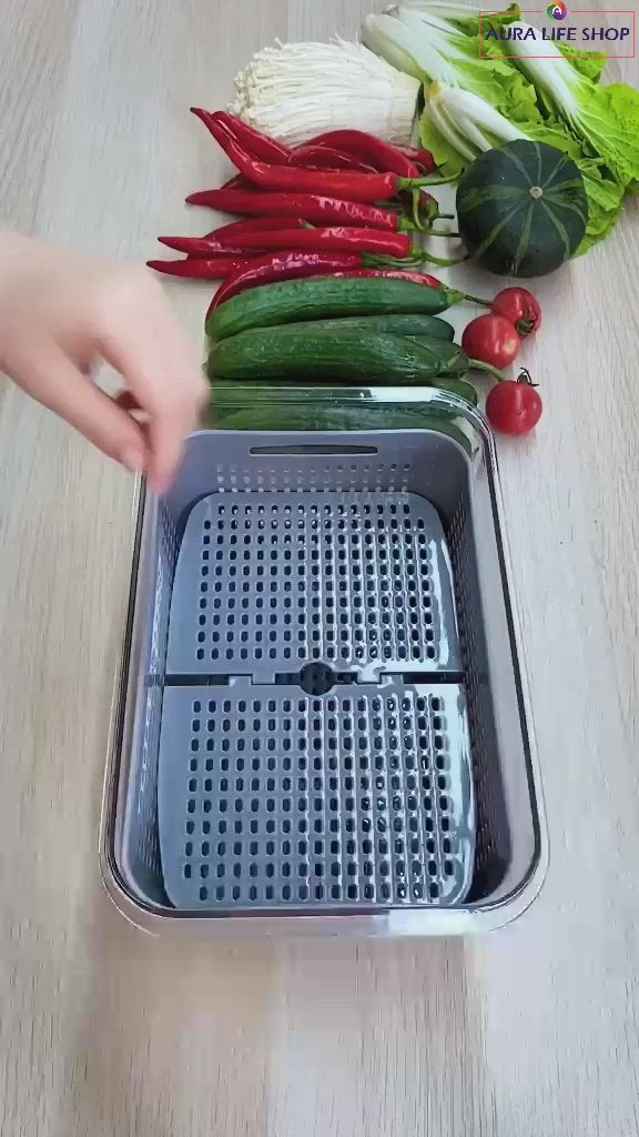 This may contain: someone is cutting vegetables on a table with a grater in front of them and the words vegetable & fruits fresh written below