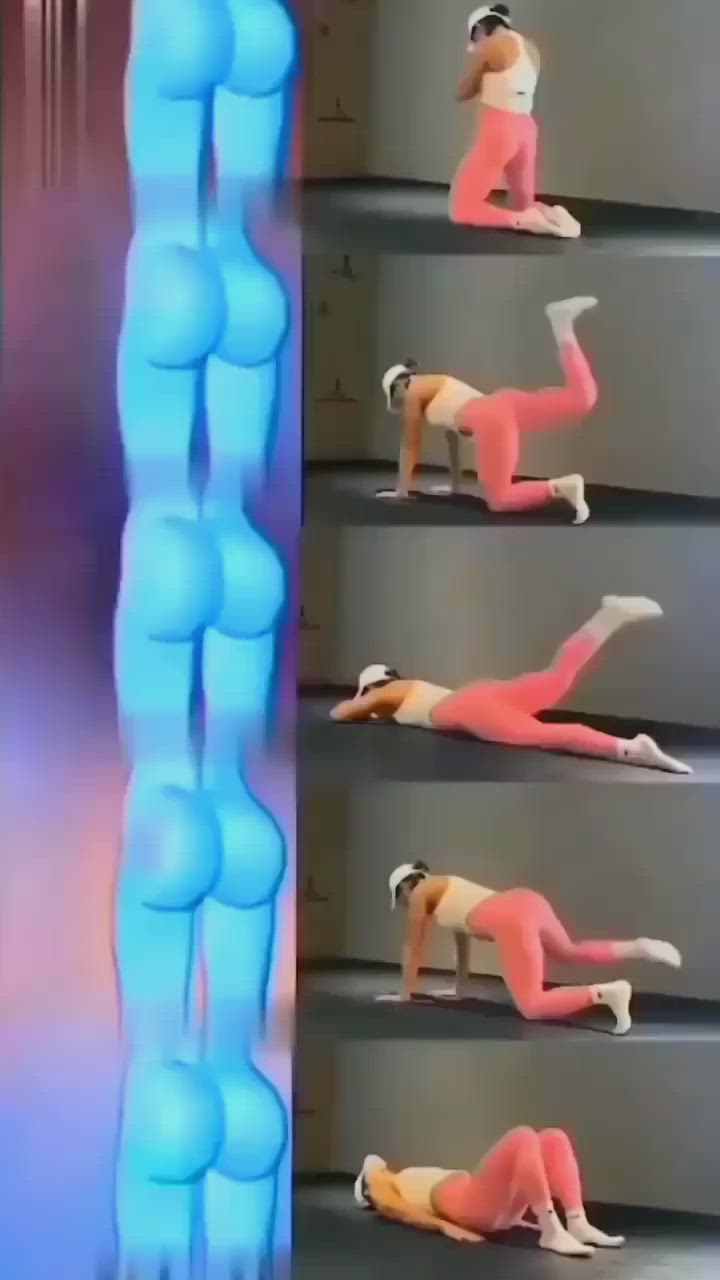 This may contain: the woman is doing exercises on her stomach
