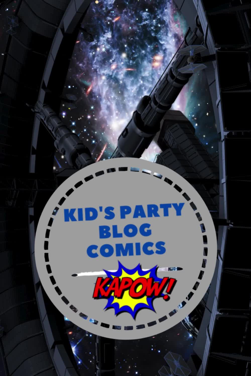 This may contain: kids'party blog comics logo