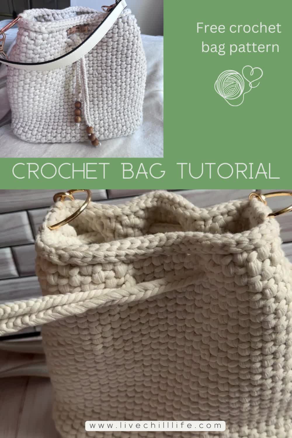 This may contain: the crochet bag pattern is shown with instructions to make it look like they have been