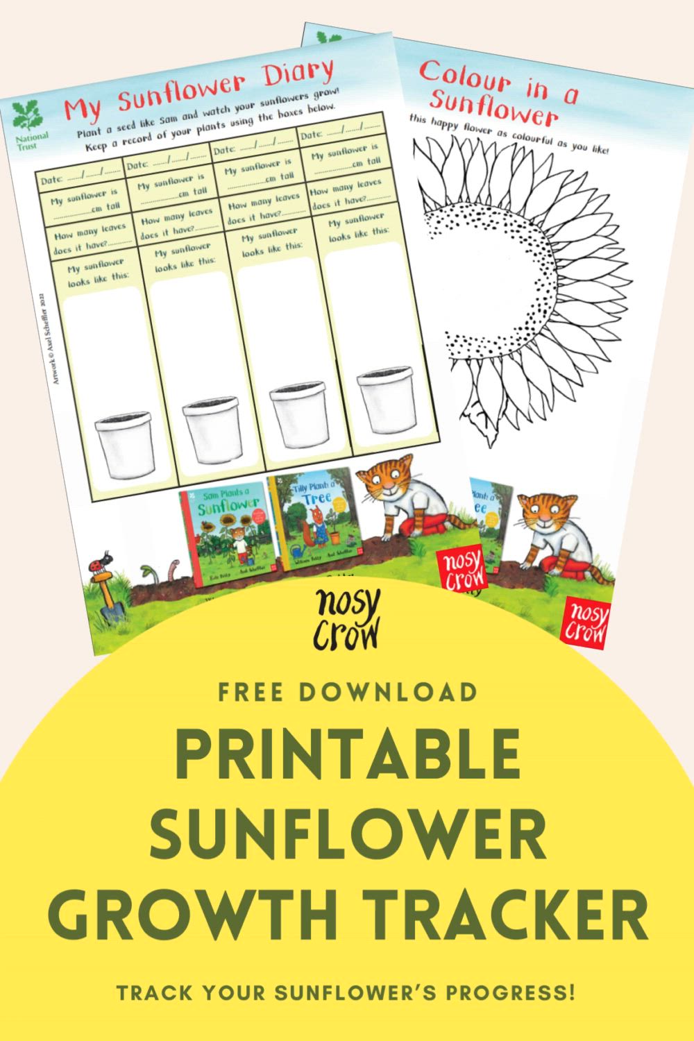 This may contain: the printable sunflower growth tracker is shown with three different pictures and text on it