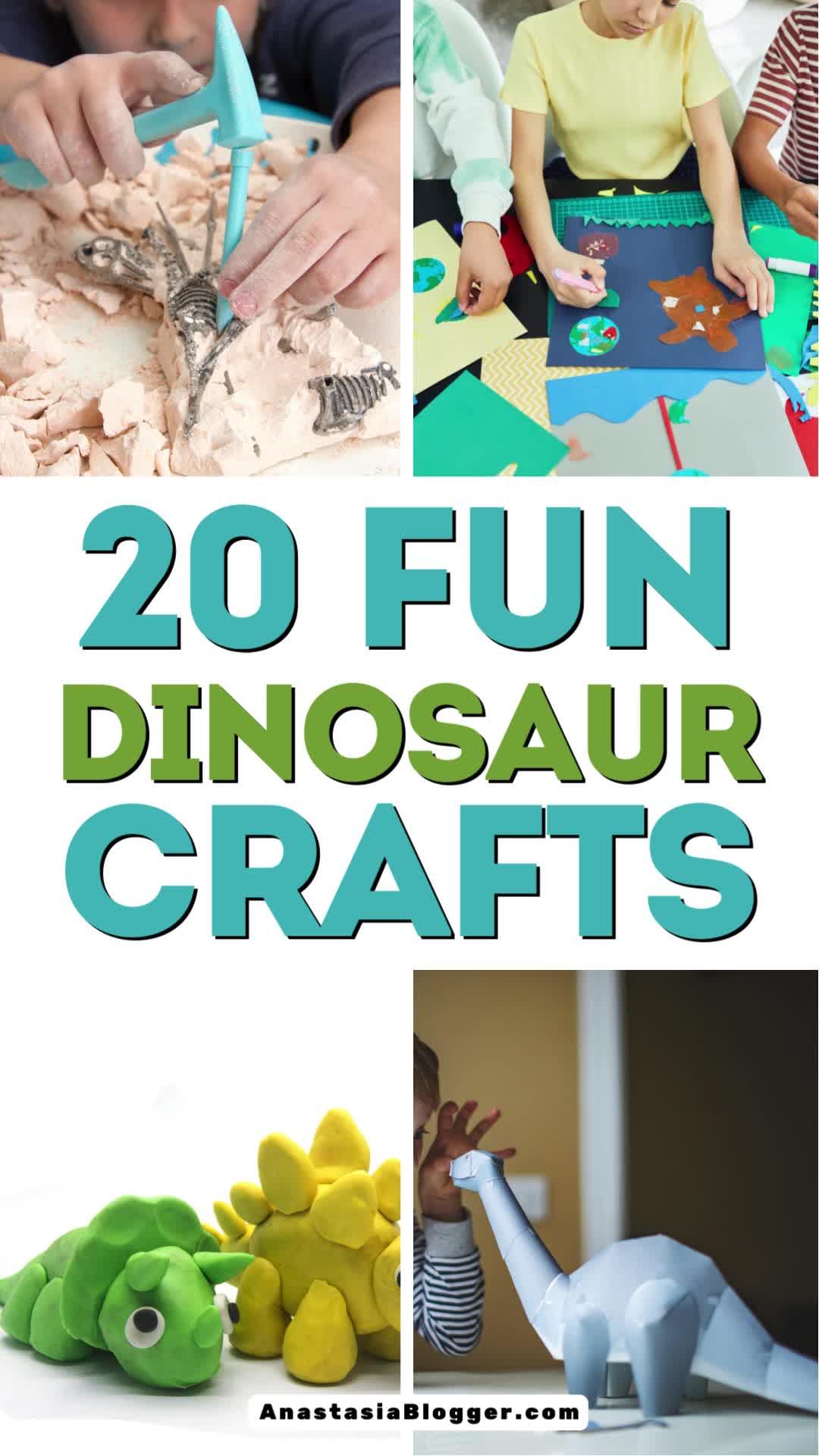 This may contain: 20 fun dinosaur crafts for kids to do with their hands and feet, including paper dinosaurs