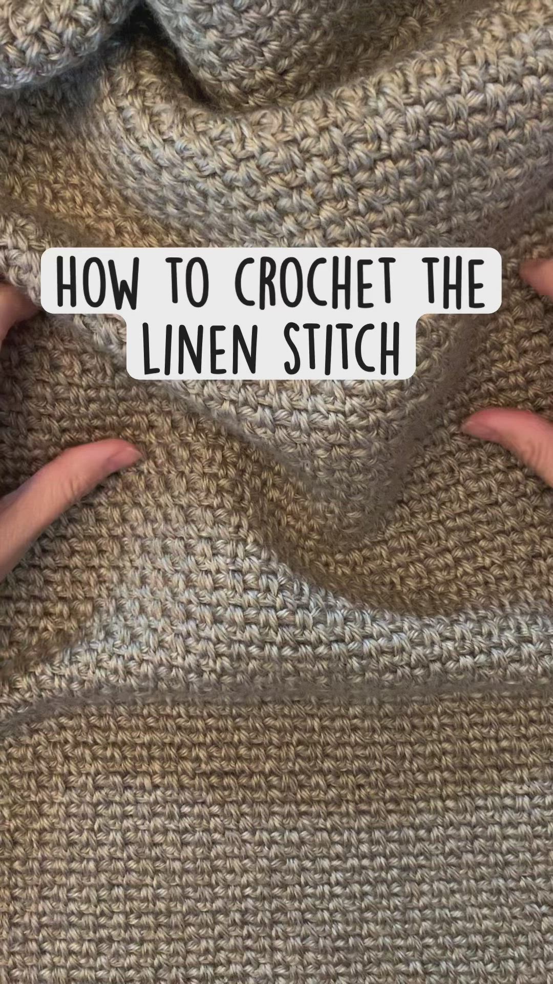 This may contain: someone is holding their hands on the back of a sweater with text that reads, how to crochet the linen stitch