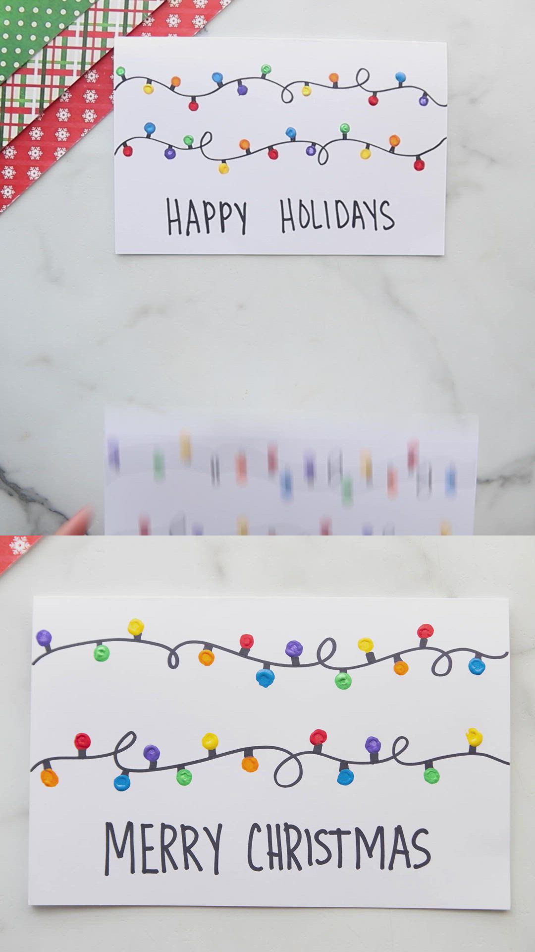 This contains an image of: Q-tip Painted Christmas Lights Card