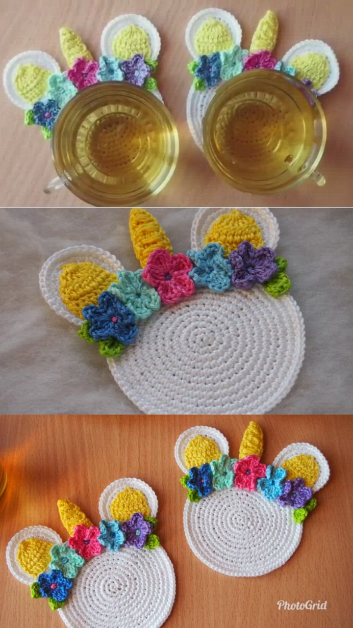 This may contain: crocheted mouse ears with flowers on them