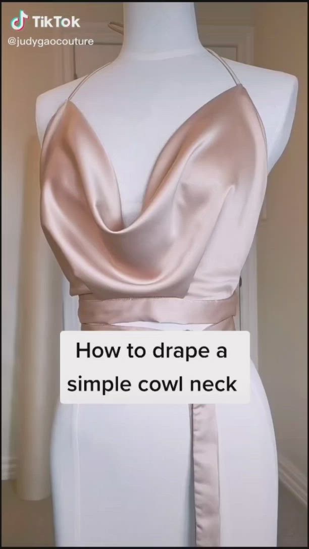 This may contain: a dress on a mannequin with the words how to draw a simple cow neck