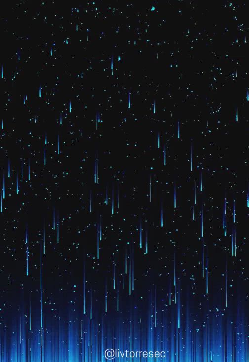 This may contain: the night sky is filled with blue and white stars, as well as raindrops