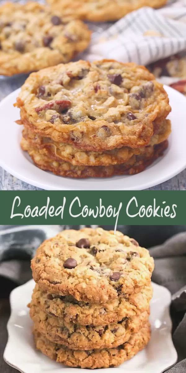 This may contain: three different images of cookies with the words loaded cowboy cookies