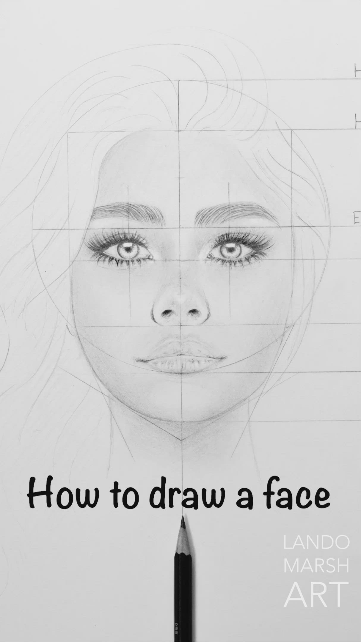 This may contain: a pencil drawing of a woman's face with the words how to draw a face