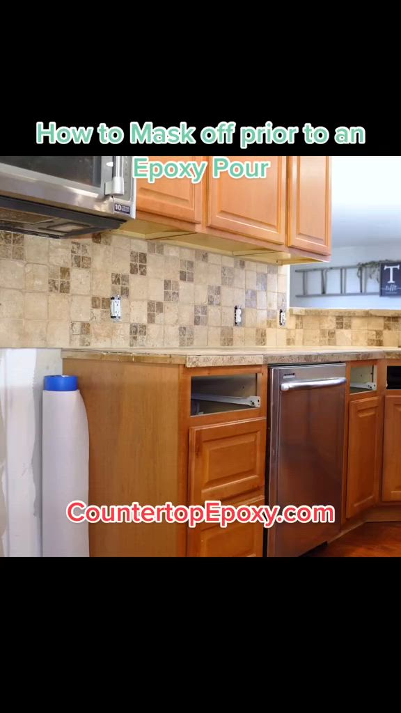 This may contain: a kitchen with wooden cabinets and tile backsplash