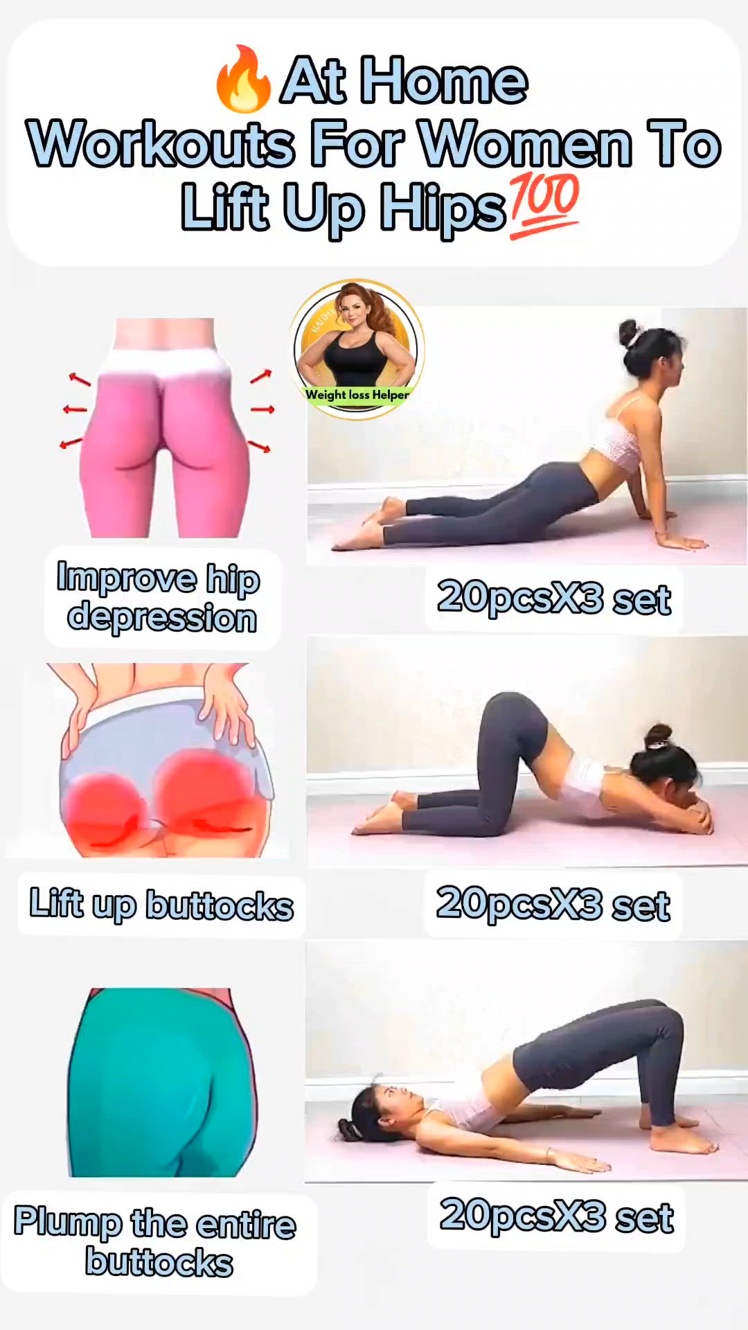 This may contain: a woman doing yoga poses with the words workouts for women to lift up hips