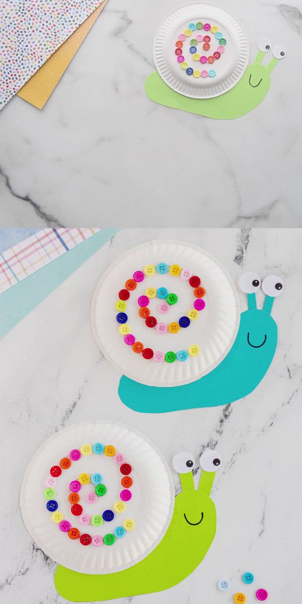 This may contain: the paper plate snail craft is ready to be made into an art project for kids