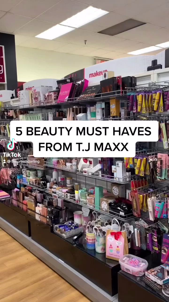 This contains: T.J. Maxx, beauty, must haves, T.J Maxx finds, T.J. Maxx beauty, makeup, hair care, skin care.