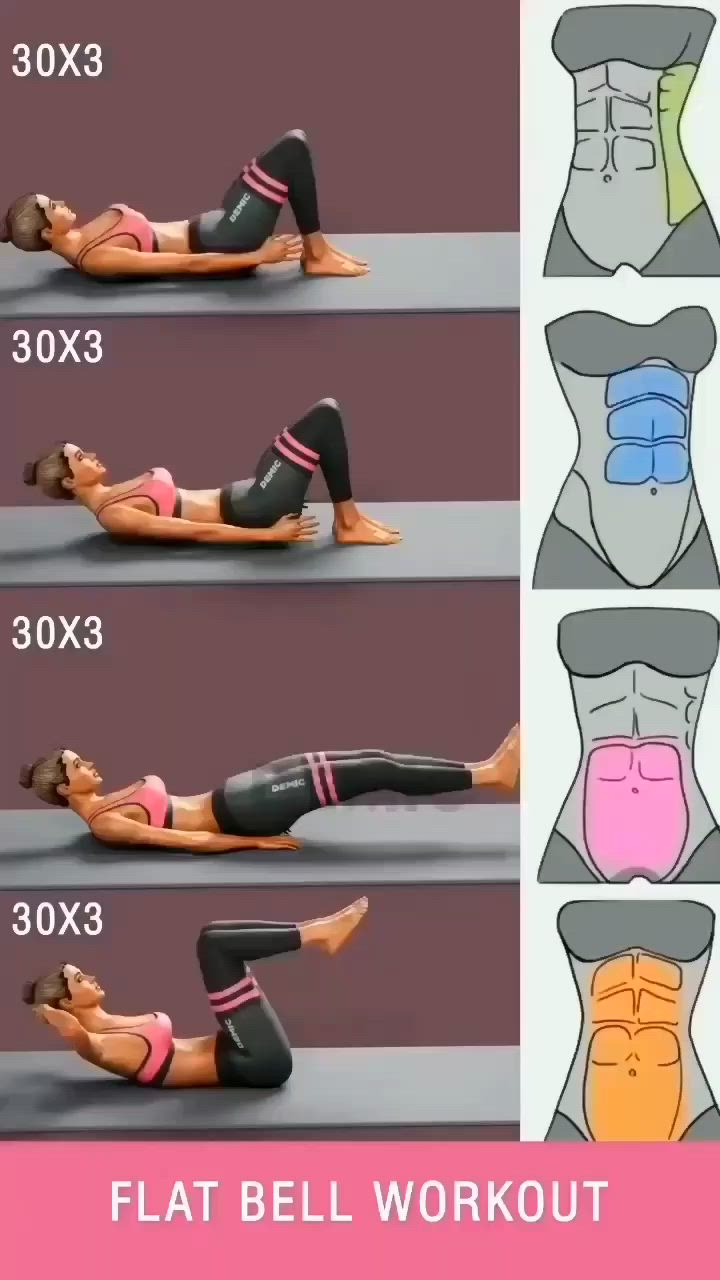 This may contain: an image of a woman doing exercises on the floor with her arms and legs in different positions