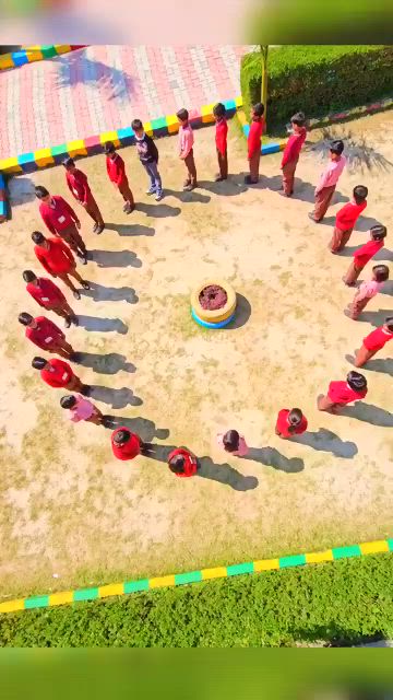 This may contain: a group of people are standing in the middle of a circle