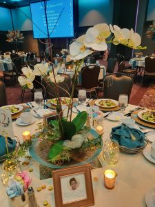 Center pieces at Christ Child Society event at Ribbon Town Conference and Event Center at Four Winds South Bend. 