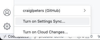 Turn on Settings Sync in VS Code web client