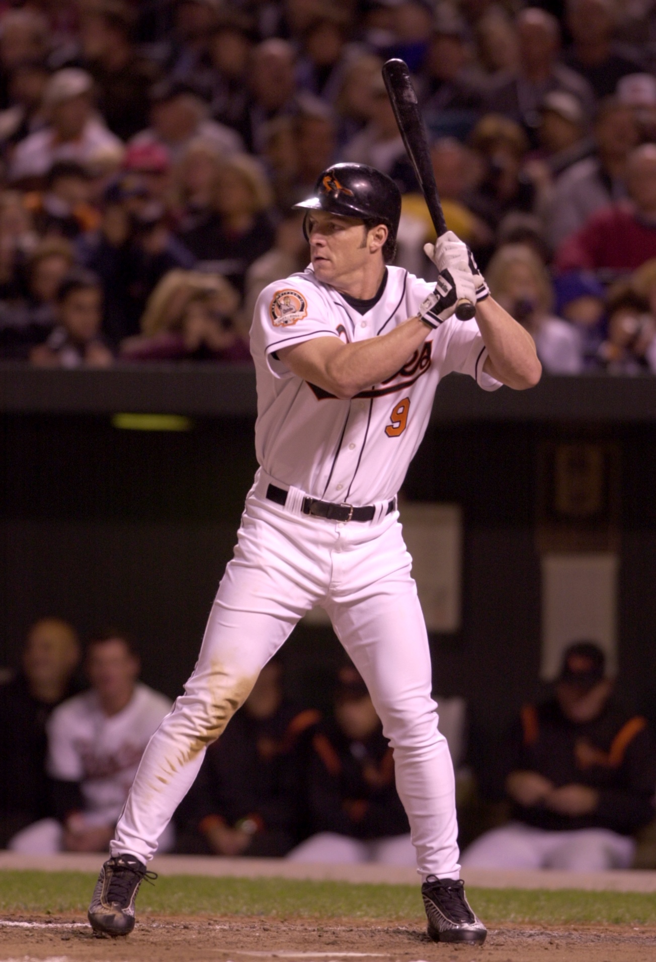 Baltimore, Md.--Oct. 6, 2001--Brady Anderson batting in the eighth inning. Staff photo by Karl Merton Ferron