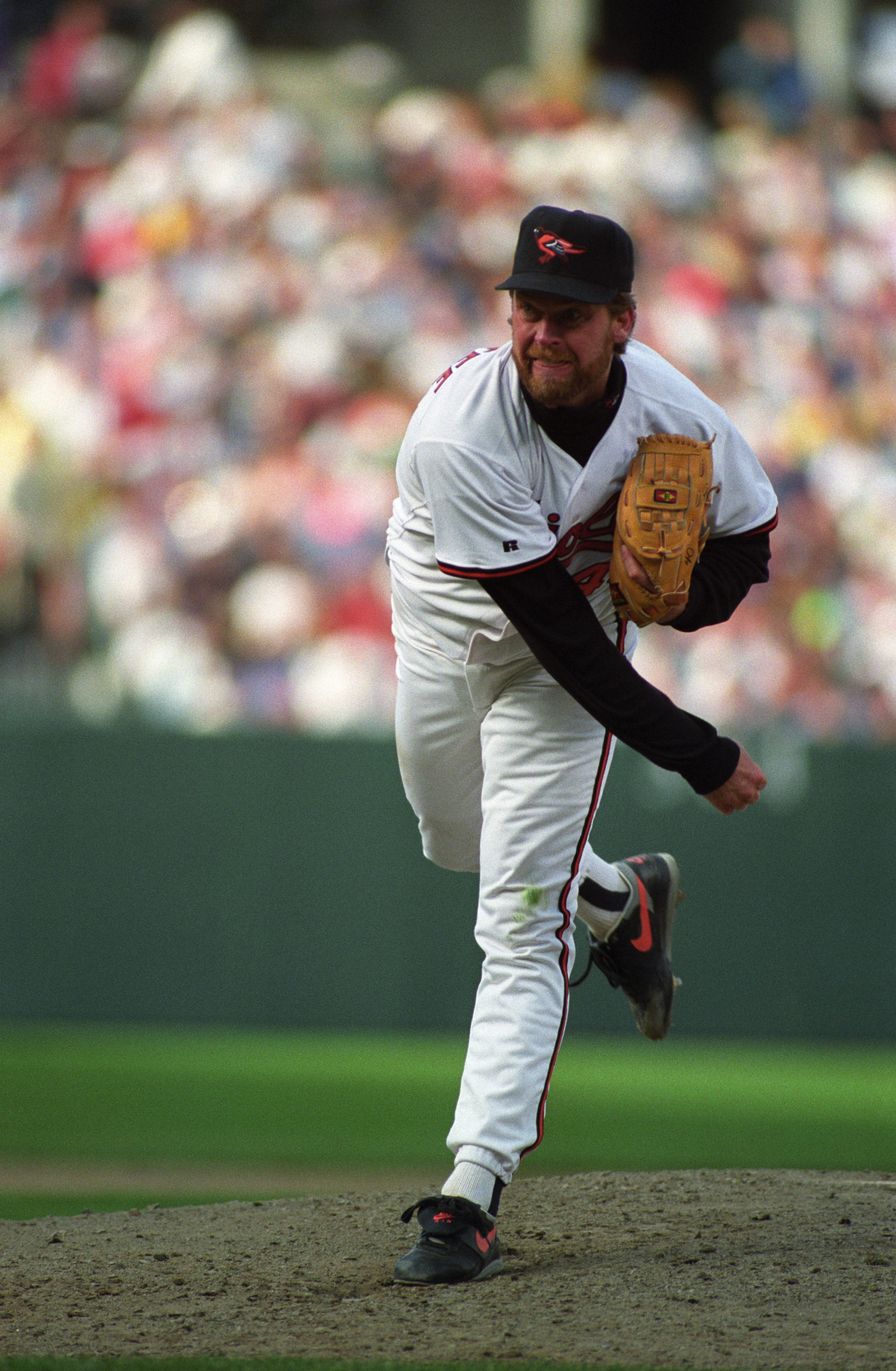 April 7, 1992 - Orioles picther Rick Sutcliffe throws a pitch during a 2-0 shutout over the Cleveland Indians. Photo by Karl Merton Ferron.