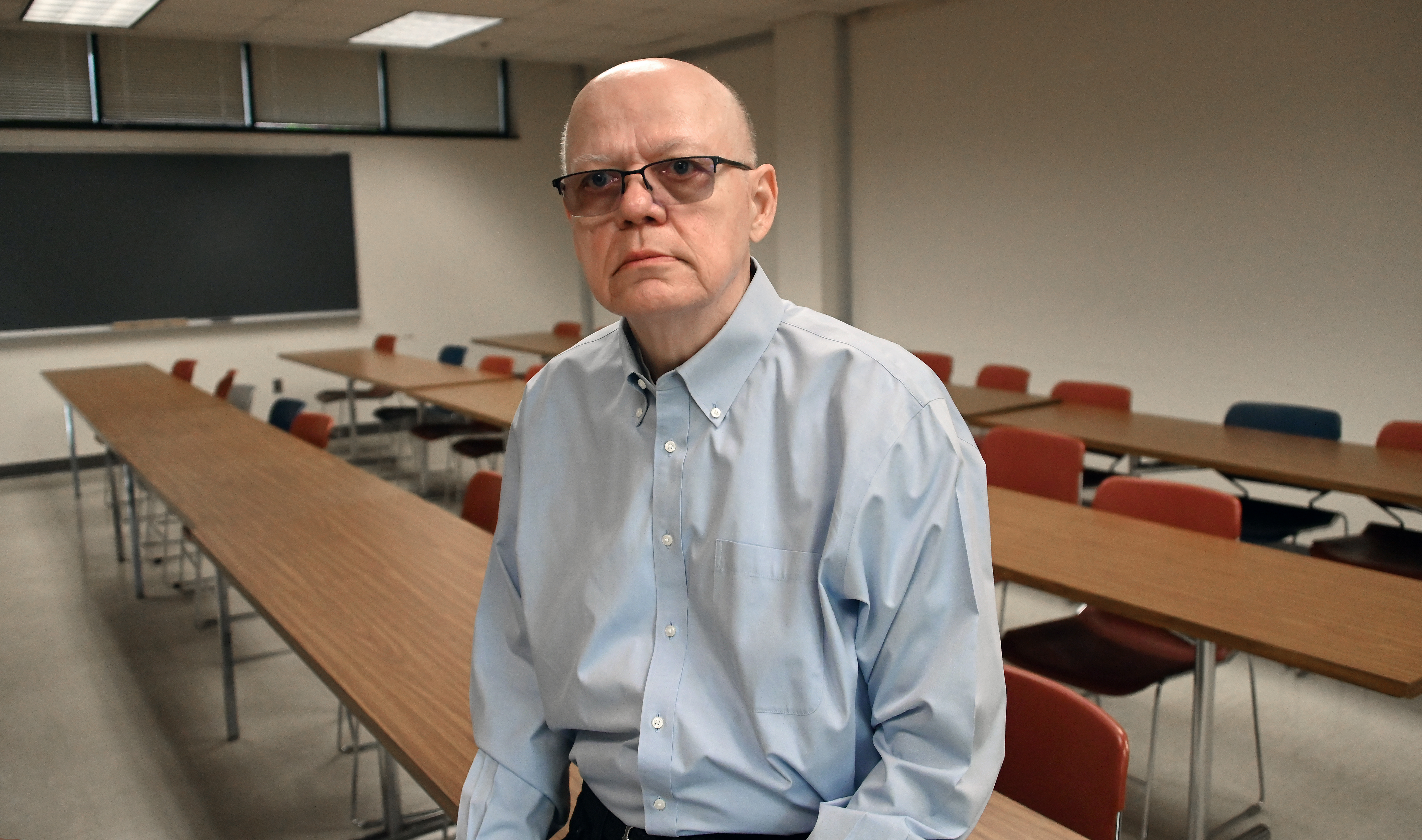 Mark Varner, a professor emeritus of Animal Sciences at the University of Maryland, in a classroom in the Animal Sciences building. Varner, who retired in 2011, is among 55,000 state retirees who will lose their state prescription drug coverage next year when they will be switched to Medicare. Varner, who had a heart transplant, worries that he'll struggle to afford his medication under Medicare Part D and some will not be included in Part D's formulary. (Kim Hairston/Staff).