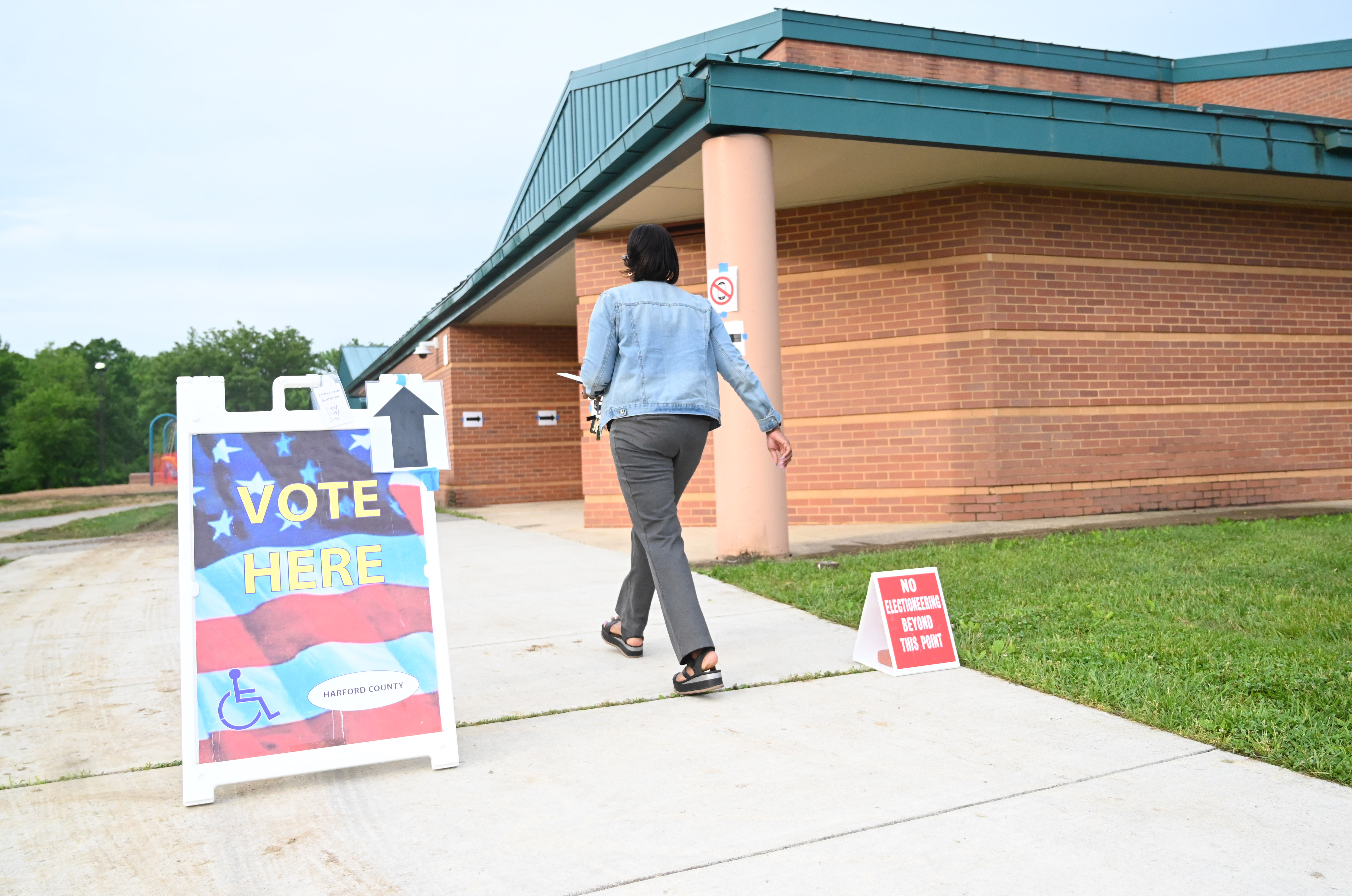 A voter arrives at the polling location at Church Creek Elementary for Maryland's primary election on Tuesday. (Brian Krista/staff photo)