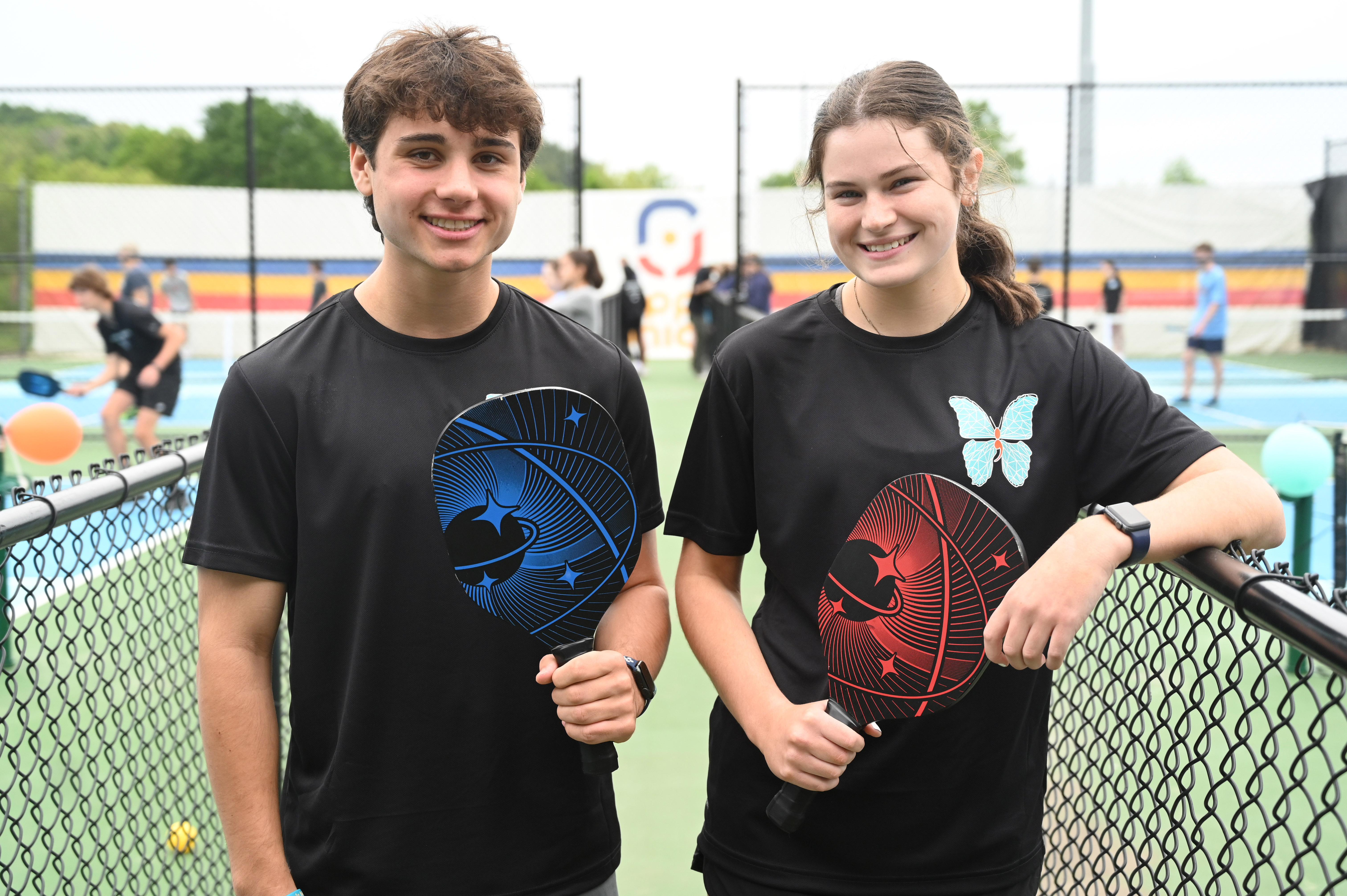 Manchester Valley High School juniors Brady Bonney and Leigh Hoke are seen during the pickleball tournament they organized at Coppermine 4 Seasons, in support of Morgan's Message, a non-profit supporting student-athlete mental health initiatives. (Brian Krista/staff photo)