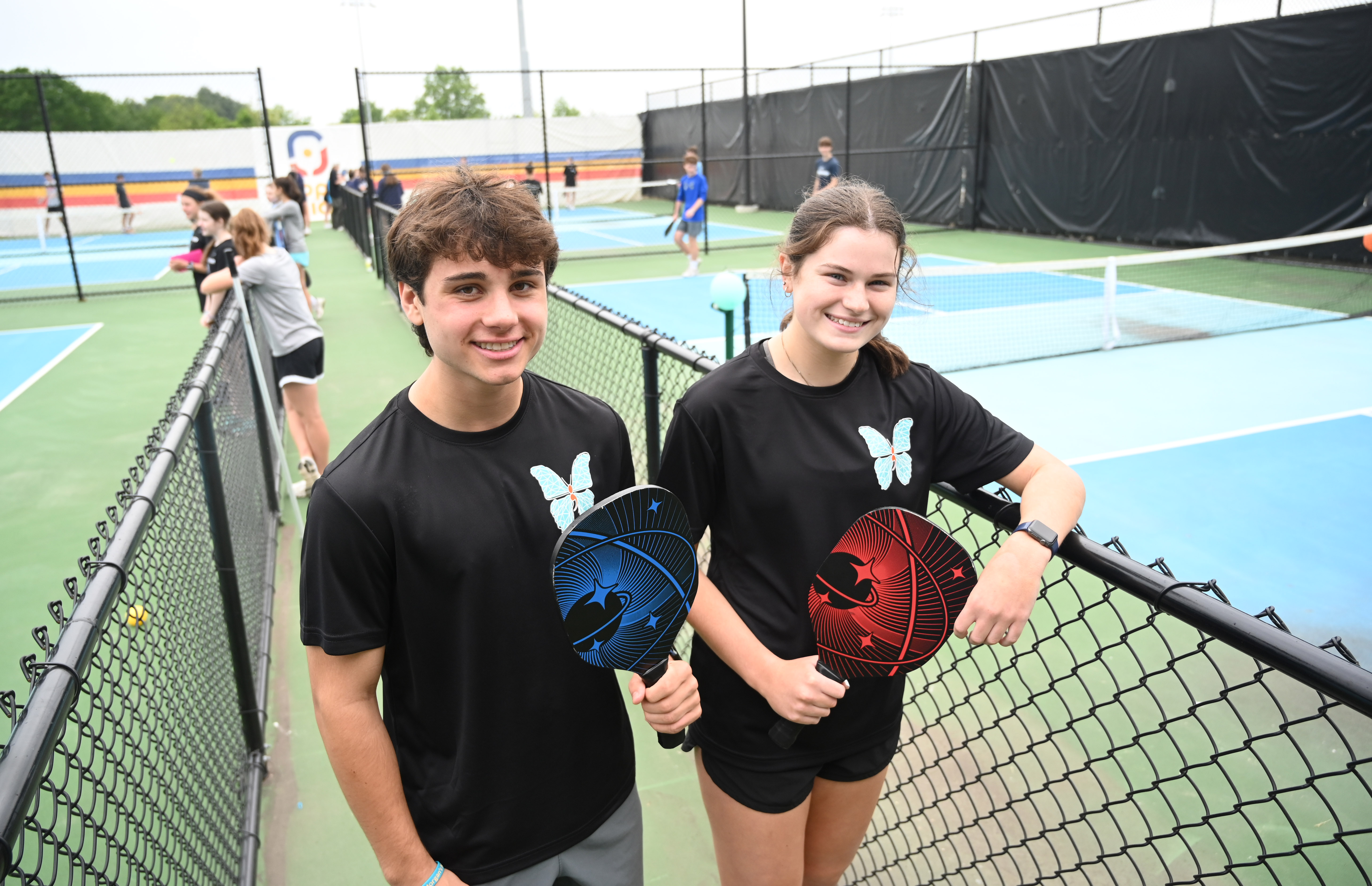 Manchester Valley High School juniors Brady Bonney and Leigh Hoke are seen during the pickleball tournament they organized at Coppermine 4 Seasons, in support of Morgan's Message, a non-profit supporting student-athlete mental health initiatives. (Brian Krista/staff photo)
