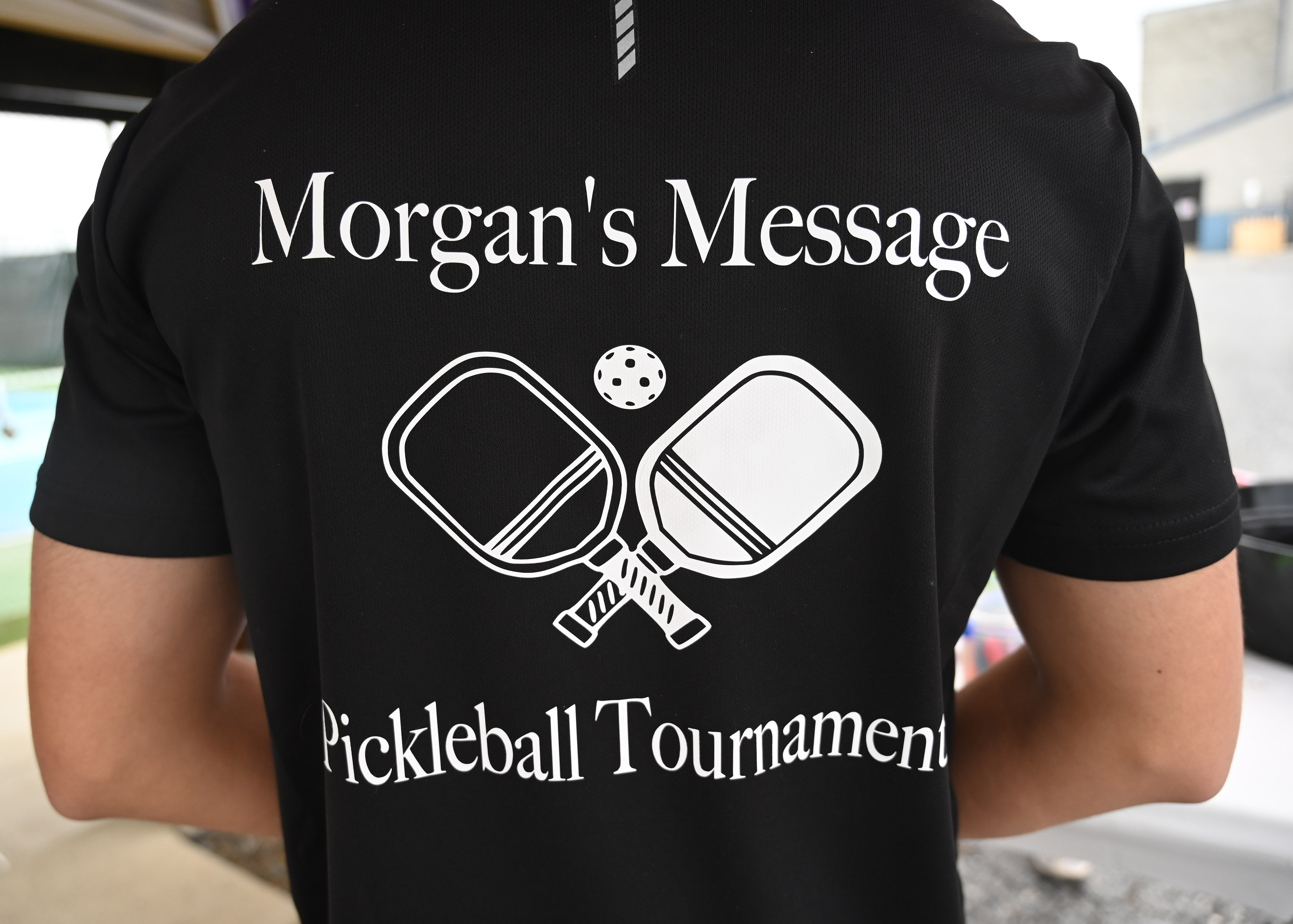 A shirt worn by event organizer Brady Bonney is seen during a Morgan's Message pickleball tournament at Coppermine 4 Seasons on Tuesday. The tournament was organized by Manchester Valley High School juniors Brady Bonney and Leigh Hoke to raise money and support for Morgan's Message, a nonprofit supporting student-athlete mental health initiatives. (Brian Krista/staff photo)