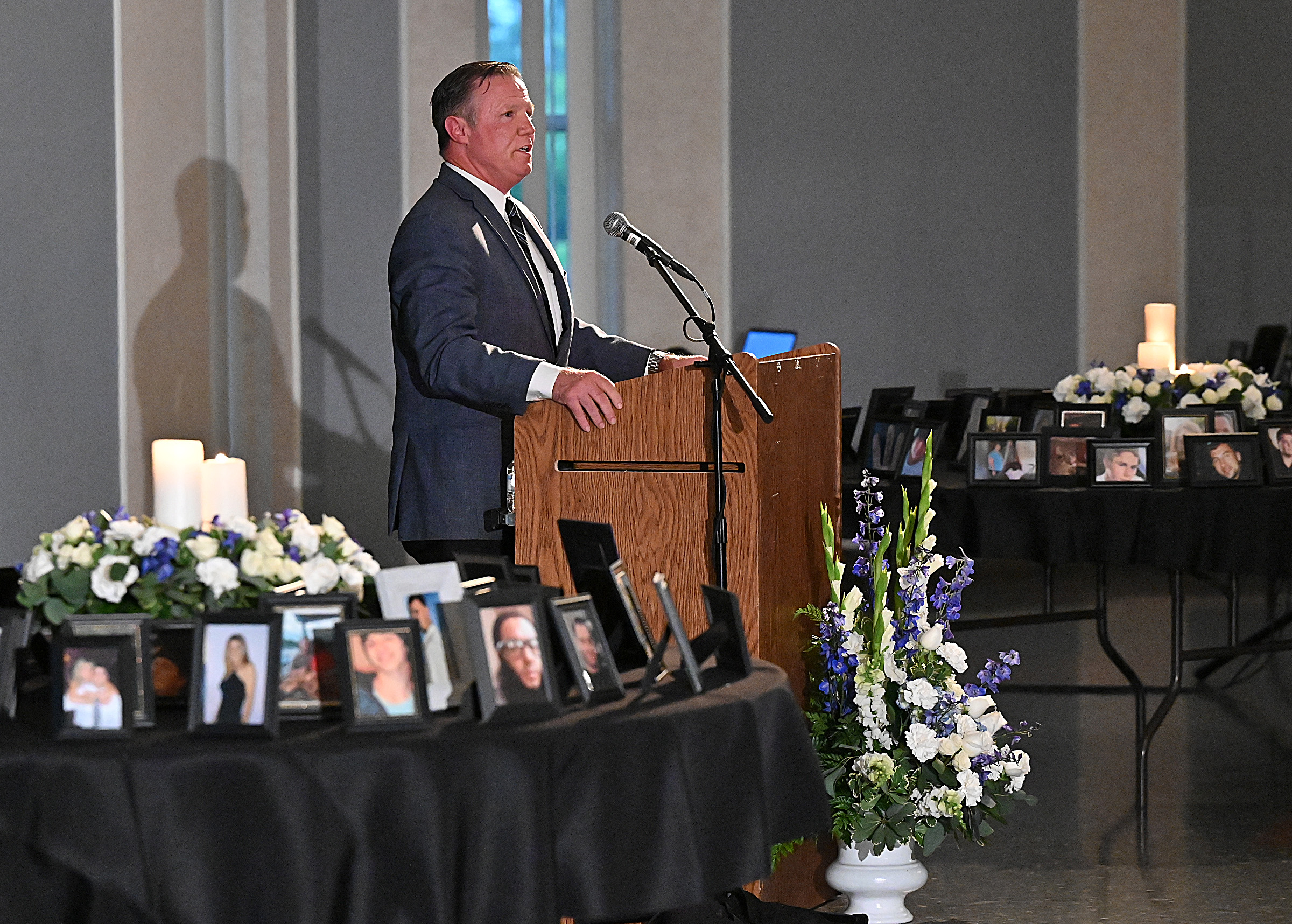 Tim Weber, Community Education Liaison for the States Attorney's Office, introduces Brian Kimmel, who gave "A Recovery Perspective" at the 9th Annual Drug Overdose and Prevention Vigil Tuesday at Portico at St. John in Westminster. (Jeffrey F. Bill/Staff photo)