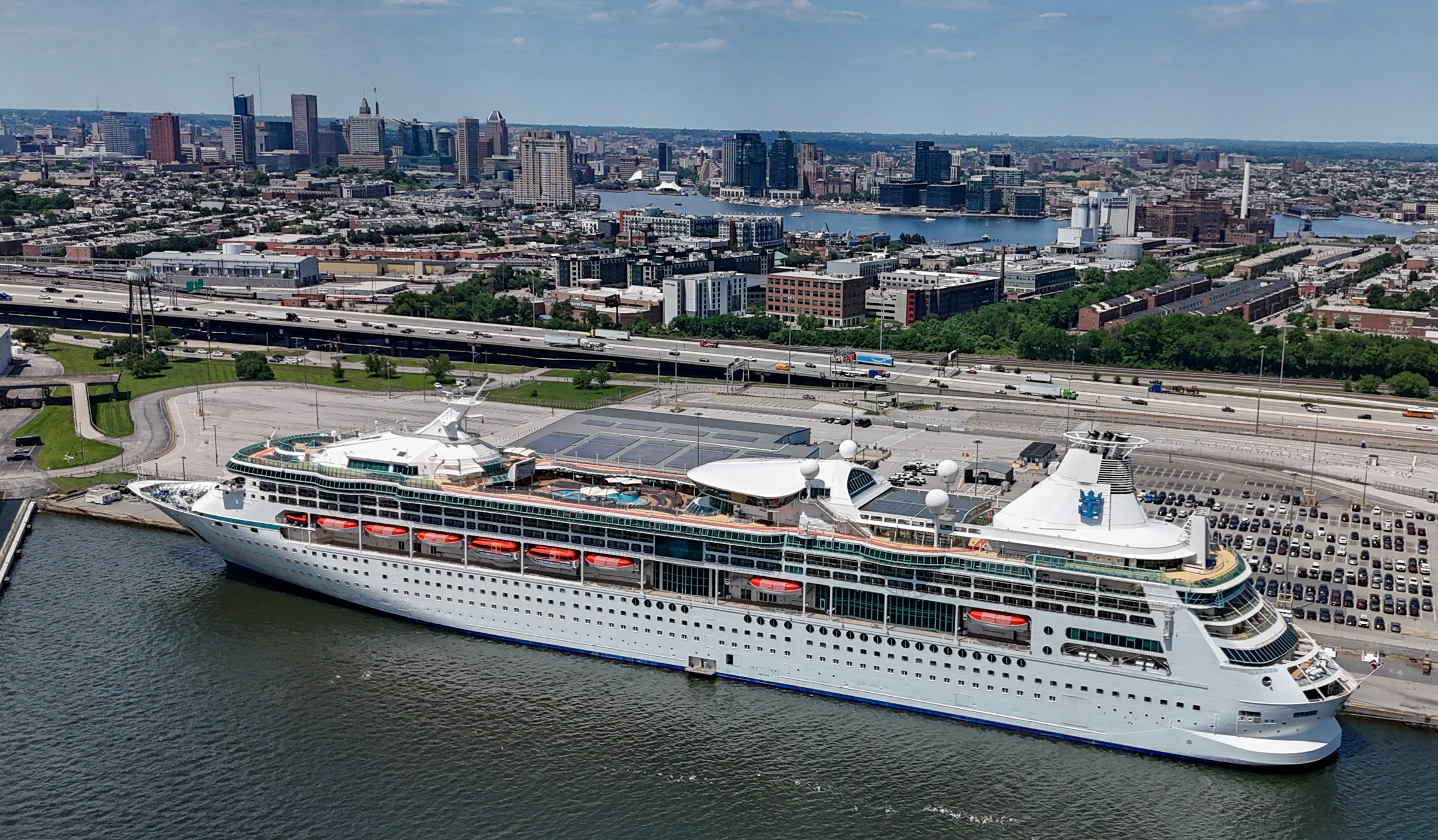 Royal Caribbean's Vision of the Seas is preparing for the first cruise out of Baltimore since the collapse of the Francis Scott Key Bridge. (Jerry Jackson/Staff)