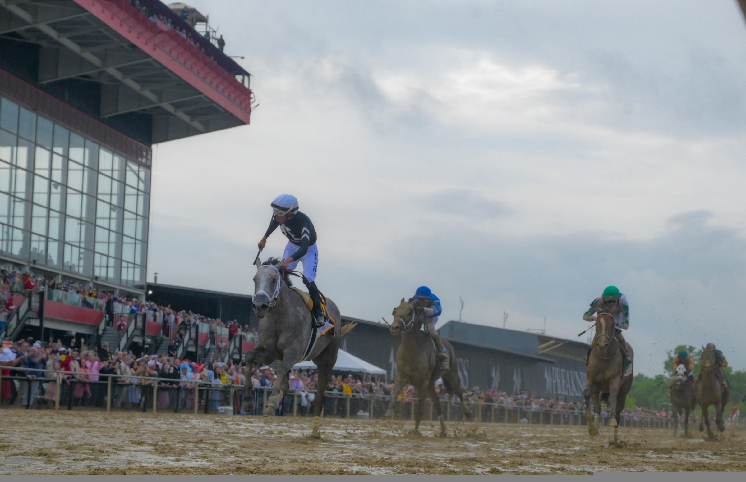 Seize the Grey ridden by Jaime Torres wins the 2024 Preakness Stakes at Pimlico Race Course Saturday. (Kenneth K. Lam/Staff)