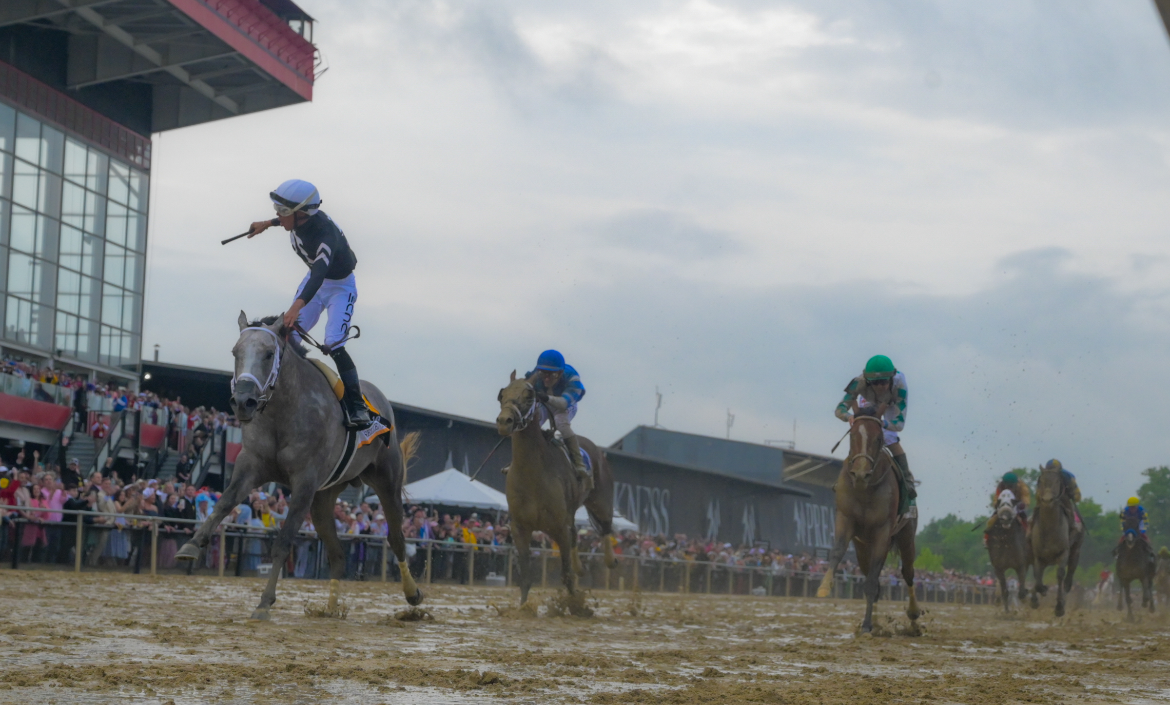 Seize the Grey ridden by Jaime Torres wins the 2024 Preakness Stakes at Pimlico Race Course Saturday. (Kenneth K. Lam/Staff)