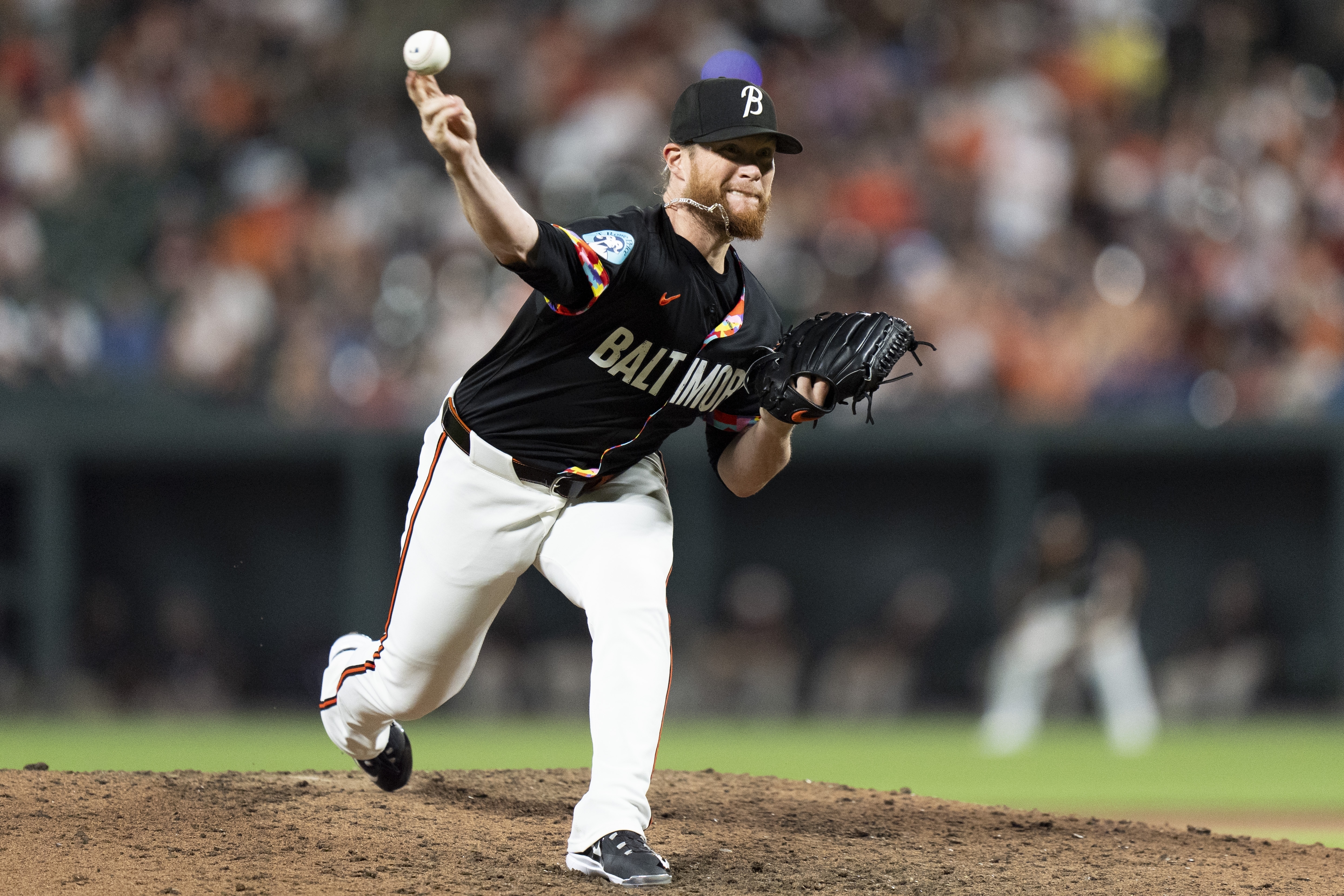 Orioles relief pitcher Craig Kimbrel picked up his 435th career save Friday against the Rangers. (AP Photo/Stephanie Scarbrough)
