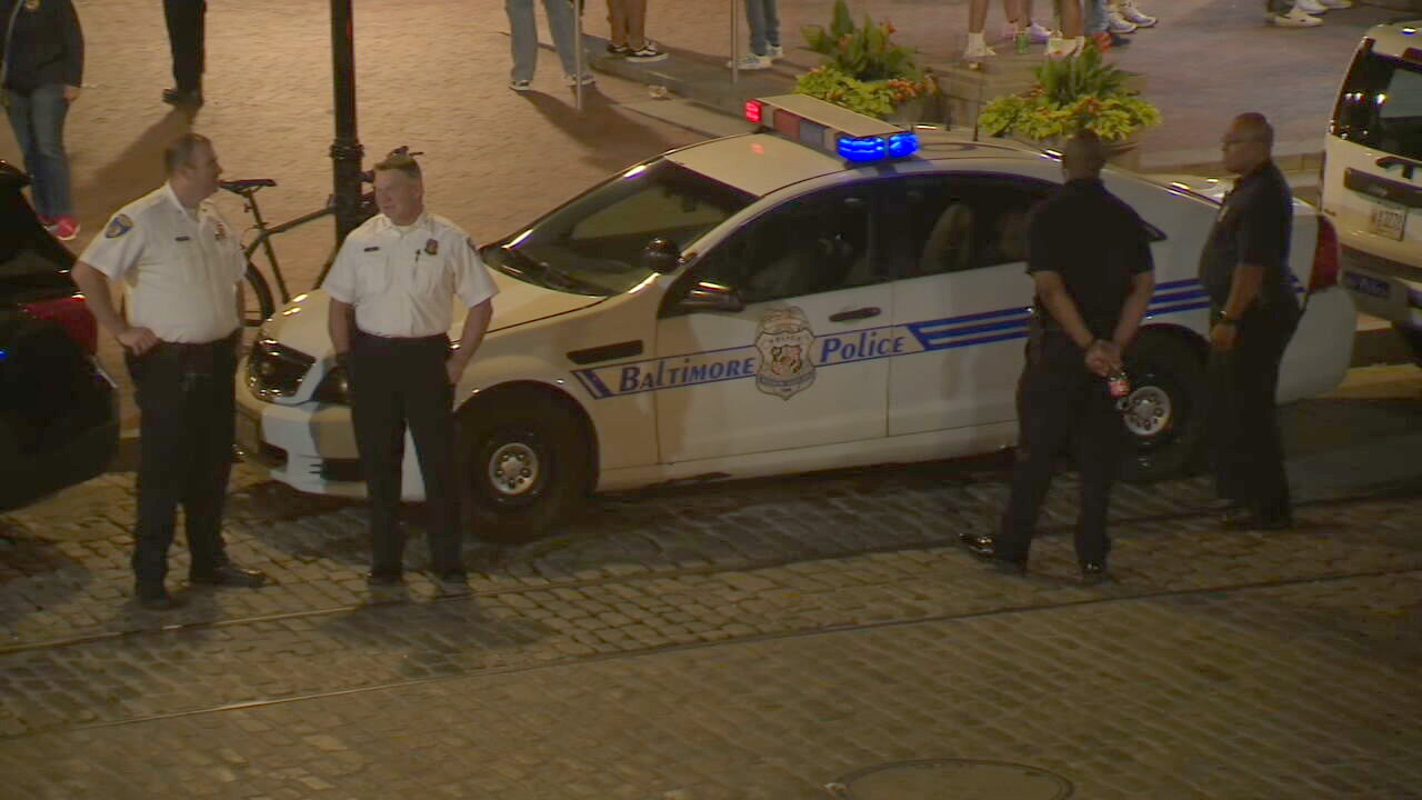 Baltimore Police Commissioner Richard Worley and other officers monitor crowds in Fells Point on Saturday night into Sunday morning. (FOX45 News photo)